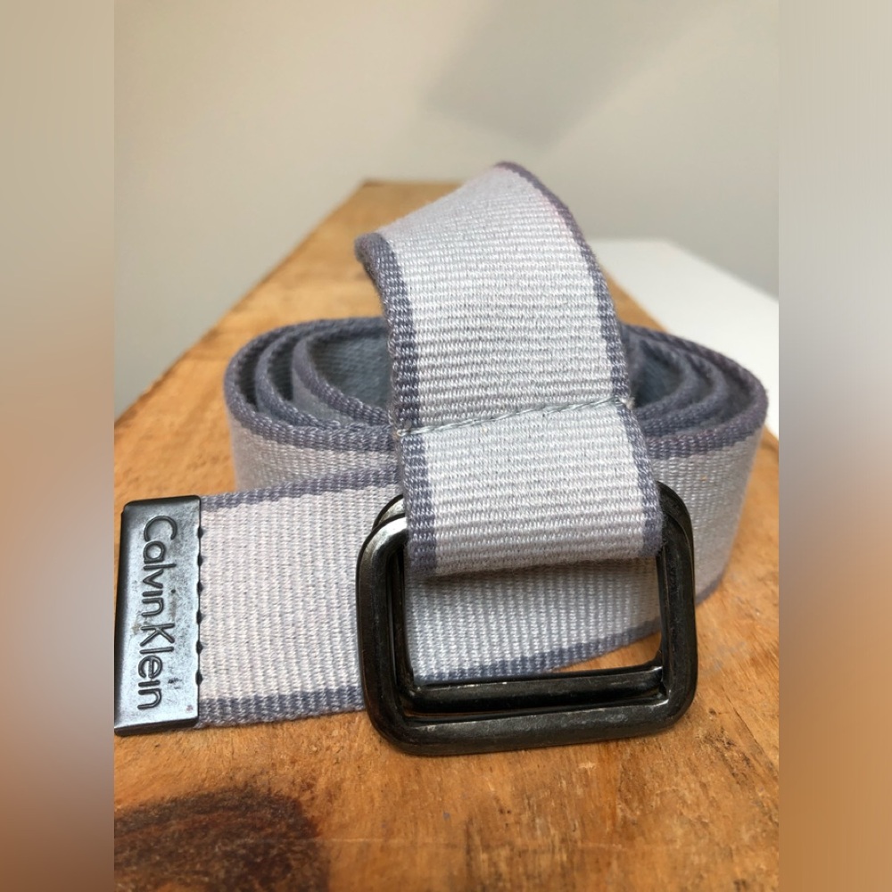 Calvin Klein Square Gunmetal Buckle Web Belt Size 34